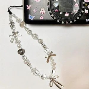 Bow Knot Beaded Phone Charm Cute Beaded Wristlet Bracelet Wrist Phone Chain - Zdjęcie 1 z 6
