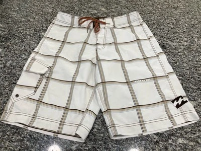 Billabong Mens Board Shorts Brown White 32 Plaid Geometric Beach Outdoor - Image 1 of 4