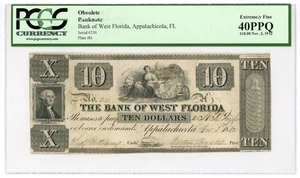 1832 10 $ The Bank of West Florida - Appalachicola, FLORIDA Note PCGS XF 40 PPQ - Bild 1 von 2