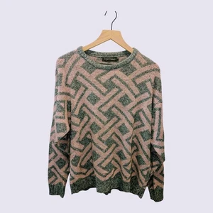 Suéter Geométrico Sergio Valente Vintage Años 80/90 Rosa Verde Tejido Pullover L - Imagen 1 de 10