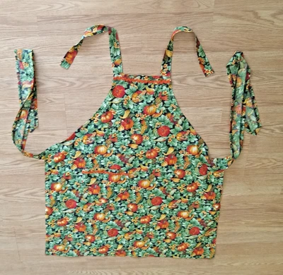 Delantal babero hecho a mano otoño de Acción de Gracias - hojas de flores de calabazas - leer Foto 1 de 4