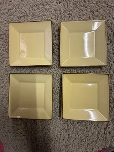 Pottery Barn Asian Square 6”Plates Gold Amber Set Of 4 - Picture 1 of 2