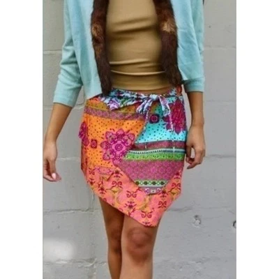 BECCA by Rebecca Patchwork Floral Sarong Wrap Skirt XS-S Beach Cover Up - Image 1 of 4