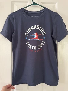 Life Is Good Girls Crusher T-shirt Blue Olympics Gymnastics- Size XL 12-14- VGUC - Picture 1 of 5