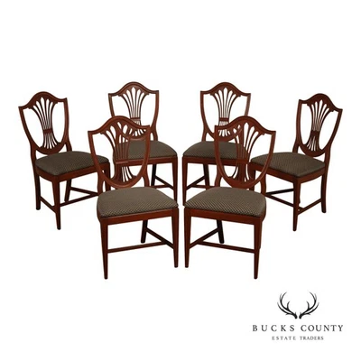 Hepplewhite Style Vintage 1940's Set of 6 Mahogany Shield Back Dining Chairs - Image 1 of 4