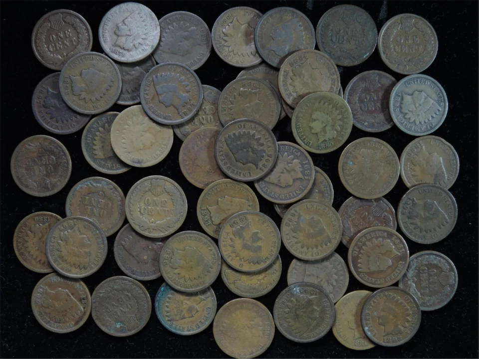 Roll of 50 Collectible 1800's Indian Head Cents Pennies all coins +125 years old - Image 1 of 1