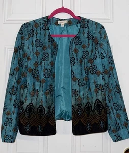 Coldwater Creek Gr. 12 offen gefütterter Blazer Jacke türkis blau braun schwarz - Bild 1 von 9