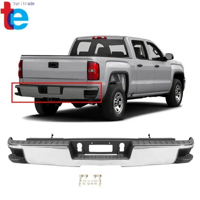 Chrome Rear Step Bumper Assembly For GMC Sierra Chevy Silverado 1500 2014-2018 - Image 1 of 4