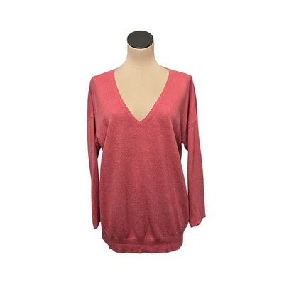 Suéter de punto fácil de repetir para mujer 42 rosa cuello en V suéter ligero mezcla de algodón Foto 1 de 4