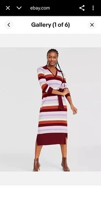 Vestido midi/faja 100 % cachemir a rayas Foto 1 de 4