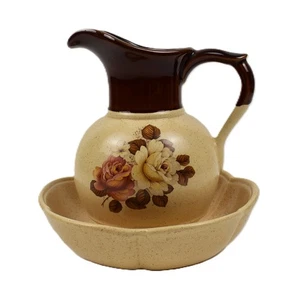 Vintage MCCOY POTTERY Bowl 7528 with Scalloped Edge 8" and 7541 Floral Pitcher - Picture 1 of 12