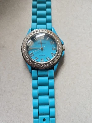 Reloj Geneva Turquesa/Correa Silicona Diseño Plateado y Estrás Batería Nueva Foto 1 de 4