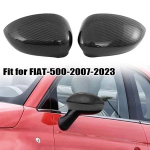 2* Carbon Fiber Car Door Wing Mirror Cover Cap Case For 2007-2020 Fiat 500 Punto - Picture 1 of 10