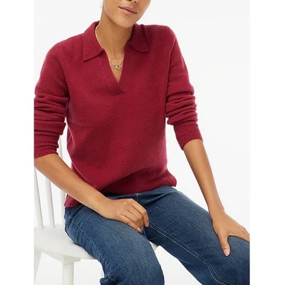 Suéter J Crew Para Mujer Extra Suave Cuello en V L Rojo Lana Cuello Polo Preppy Academia Foto 1 de 4