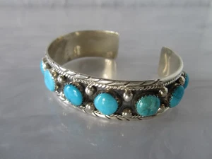 PULSERA BRAZALETE NAVAJO PLATA ESTERLINA GENUINA ALTA CALIDAD TURQUESA ANTIGUA S RIGGS - Imagen 1 de 14