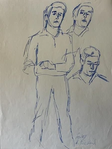 Heinz Friedrich signierte Zeichnung in Blau - Selbst! - Kopf Körper 20./21. Jh. - Bild 1 von 6
