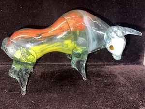 Murano mundgeblasene Glas Stier Skulptur - schöne orange, gelbe und klare Farbe - Bild 1 von 10