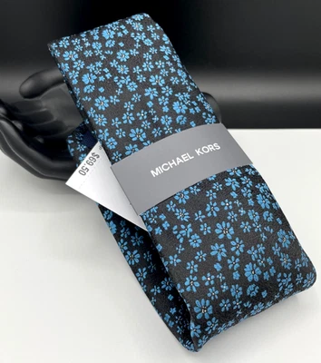 Corbata de mezcla de seda para hombre MICHAEL KORS ~ negra ~ azul floral ~ NUEVA PRECIO DE VENTA SUGERIDO POR EL FABRICANTE: $69,50 Foto 1 de 4