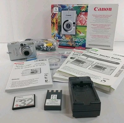 Canon PowerShot S400 4.0mp Digital Elph Camera In Box Manual & Card Tested READ! - Image 1 of 4