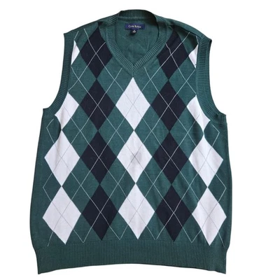 Club Room Mens Vtg Y2K Prep Estate Ivy League Golf Argyle V Neck Sweater Vest M - Image 1 of 4