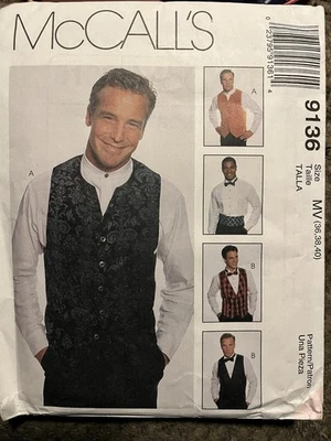 McCall's Sewing Pattern 9136 Mens Lined Vests, Bow Tie and Cummerbund 36-40 - Image 1 of 3