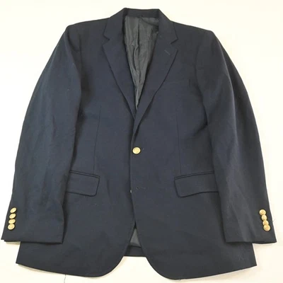 J.Crew 40R Navy Blue Gold Button AJ411 Mens Blazer Suit Jacket Sport Coat - Image 1 of 4