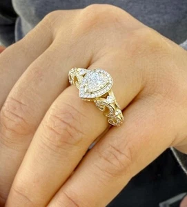IGI Certified Pear Cut Diamond Halo Engagement Ring 14k Solid Yellow Gold 2.20ct - Picture 1 of 13