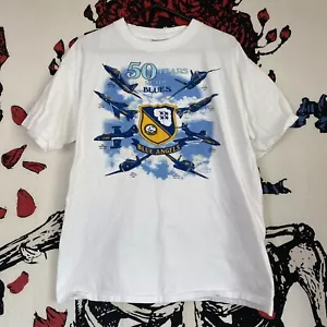 Vintage 90s US Navy Blue Angels 50th Anniversary Shirt Marines Top Gun Military L - Bild 1 von 6