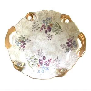 Schöne Vintage Porzellan Schale zart lila floral und Goldakzent Griffe - Bild 1 von 9