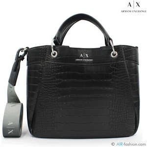 AX Armani Exchange borsa Tote piccola nera stampata cocco SCONTO -30% - Picture 1 of 9