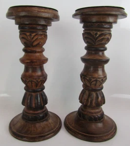 Wooden India Brown Candle Stick Holders For Candles Approx. Height 24.5 Cm - Picture 1 of 17