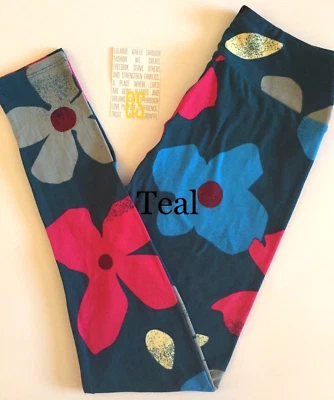NUEVO CON ETIQUETAS Leggings LuLaRoe OS AZUL VERDE AZULADO OSCURO con Flores Grandes *UNICORNIO* Foto 1 de 2