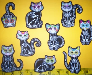 New! Halloween Sugar Skull Cats Iron-ons Fabric Appliques Iron-ons - Picture 1 of 1