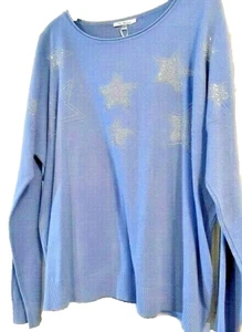 VILA MILANO Sweater🎁❤️Colony Blue Stars w/ Rhinestone sz Large LUSH New w/tag - Picture 1 of 5