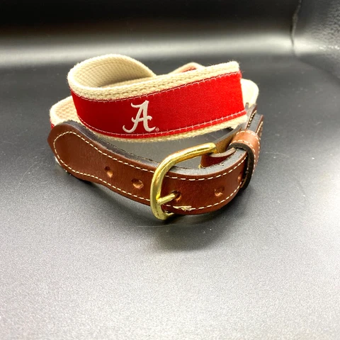 University of Alabama Woven Logo Ribbon on Cotton Web Leather Belt SZ 30 *See Cover