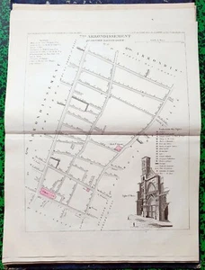 Paris III ème Ancien VII ème - Quartier Ste Avoye Rare Plan Décoré 36x29 - 1836 - Picture 1 of 3