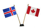 Canada & Iceland 4" X 6" Double Stick Flag With Black Stand On 10" Plastic Pole