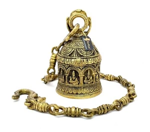 Ethnic Handcrafted Engraved Ganesha on Brass Hanging Bell For Home, Temple Decor - Picture 1 of 4