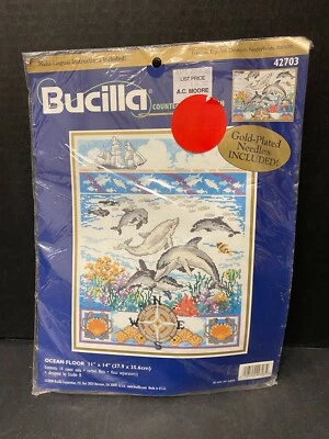 Bucilla Cross Stitch Kit Ocean Floor 42703 Dolphins 11 x 14" - Image 1 of 2