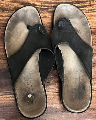 Saks Fifth Avenue Shoes Leather Sandals Slip On Flip Flops Black Heel Women 8 - Image 1 of 3