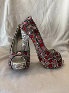 Marc Defang Damen-High-Heels-Pumps Kristall Nieten Größe 8,5 zehenfrei rot und pink - Bild 1 von 8