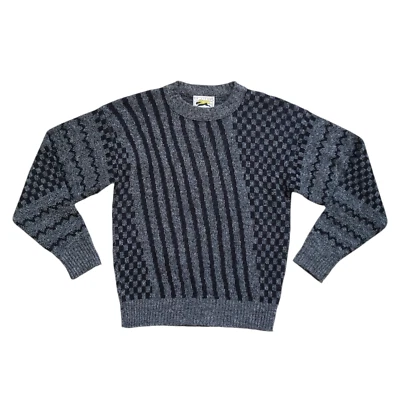 Vintage Le Tigre Sweater Mens Medium Gray Geometric Stripe Knit Crewneck 90s - Image 1 of 4