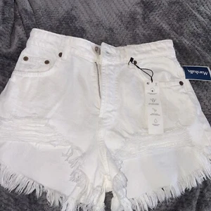 Zara Womens White Denim Shorts Hi Rise Raw Hem Distress 2 NWT New - Picture 1 of 11