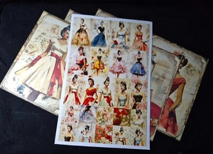 Vintage fashion trends from the 1950s, 6 Scrapbook paper, plus 25 stickers. - Foto 1 di 12