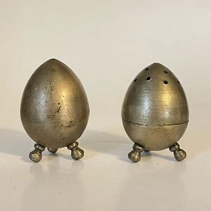 Vintage Brass Footed Egg Salt Pepper Shakers - Picture 1 of 6