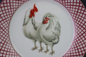Home Essentials Basic Porcelana Red Rooster Hens Salad Plate (s) Criss-Cross - Picture 1 of 4