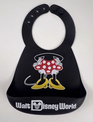 Babero de Silicona Minnie Mouse Baby Crumb Catcher Walt Disney World Ajustable Negro Foto 1 de 4