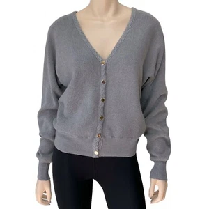 Tahari Women Gray V Neck Long Sleeve Button Down Cardigan Sweater Size M NWT $88 - Picture 1 of 9
