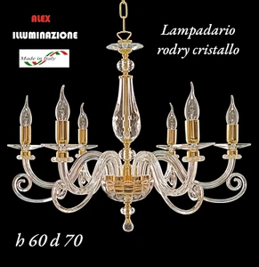 LAMPADARIO CRISTALLO 6 LUCI RODRY ORO SOSPENSIONE ARTIGIANALE ITALIANO - Foto 1 di 12