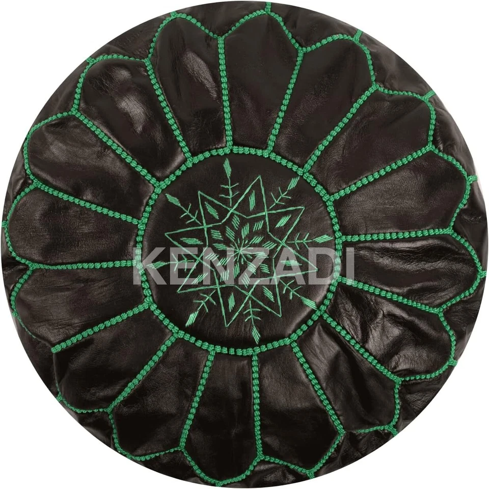 Nuevo KENZADI Sin Relleno Cuero Genuino Otomano Puf Cubierta Cosido a Mano Marrakech Foto 1 de 2